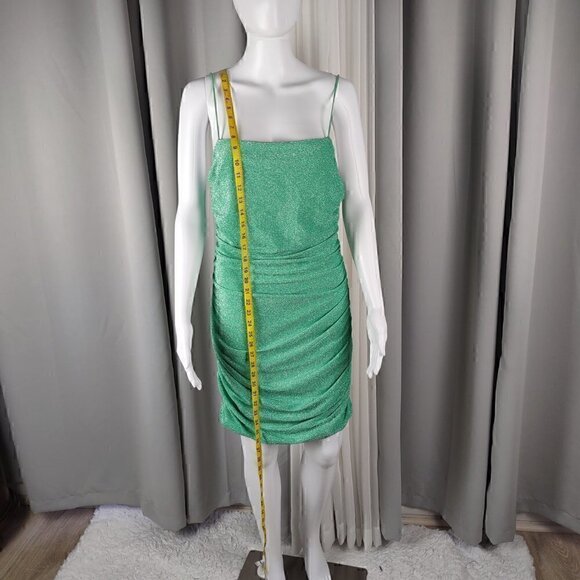 Shein Bae Ruched Green Spaghetti Strap Cami Glitter Dress Size LP - Picture 7 of 13